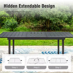 Captiva Designs Ensemble repas de 9 pièces pour terrasse avec table extensible rectangulaire en acier, chaises fixes en rotin et métal et fauteuils pivotants.