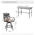 Captiva Designs 5pc Outdoor Patio Cross Bracket Rectangle Steel Bar Table & High Bar Stools
