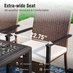 Captiva Designs 7pc Outdoor Patio Black Steel Dining Table with Umbrella Hole & Cushioned Armrest Rattan Chairs