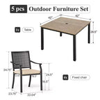 Captiva Designs Ensemble de salle à manger de patio 5 pièces en acier avec table carrée effet bois et chaises en métal avec coussin