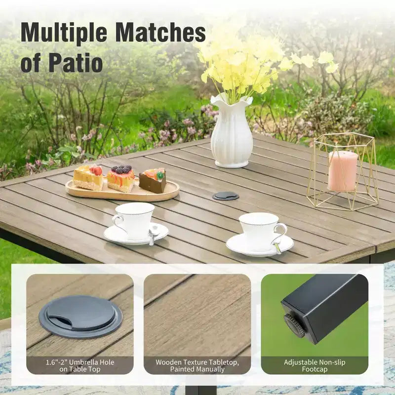 Captiva Designs Ensemble de salle à manger de patio 5 pièces en acier avec table carrée effet bois et chaises en métal avec coussin