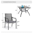 Captiva Designs Table de salle à manger de patio 5 pièces en acier avec trou de parasol et chaises en métal avec coussins