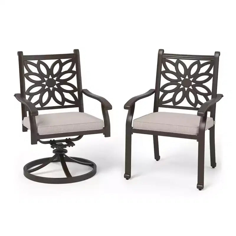 Ensemble de salle à manger d'extérieur 7 pièces Captiva Designs en fonte d'aluminium avec table rectangulaire et chaises à dossier fleuri