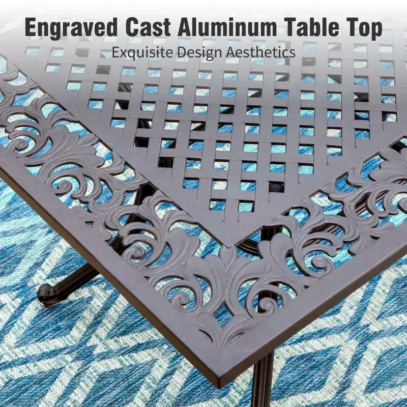 Ensemble de salle à manger d'extérieur 7 pièces Captiva Designs en fonte d'aluminium avec table rectangulaire et chaises à dossier fleuri