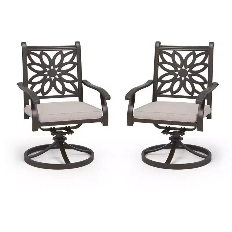 Captiva Designs 7PC Cast Aluminum Patio Dining Set with Round Table & Flower Back Chairs