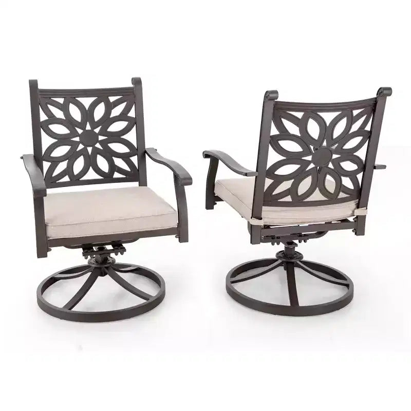 Captiva Designs 7PC Cast Aluminum Patio Dining Set with Round Table & Flower Back Chairs