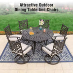 Captiva Designs 7PC Cast Aluminum Patio Dining Set with Round Table & Flower Back Chairs