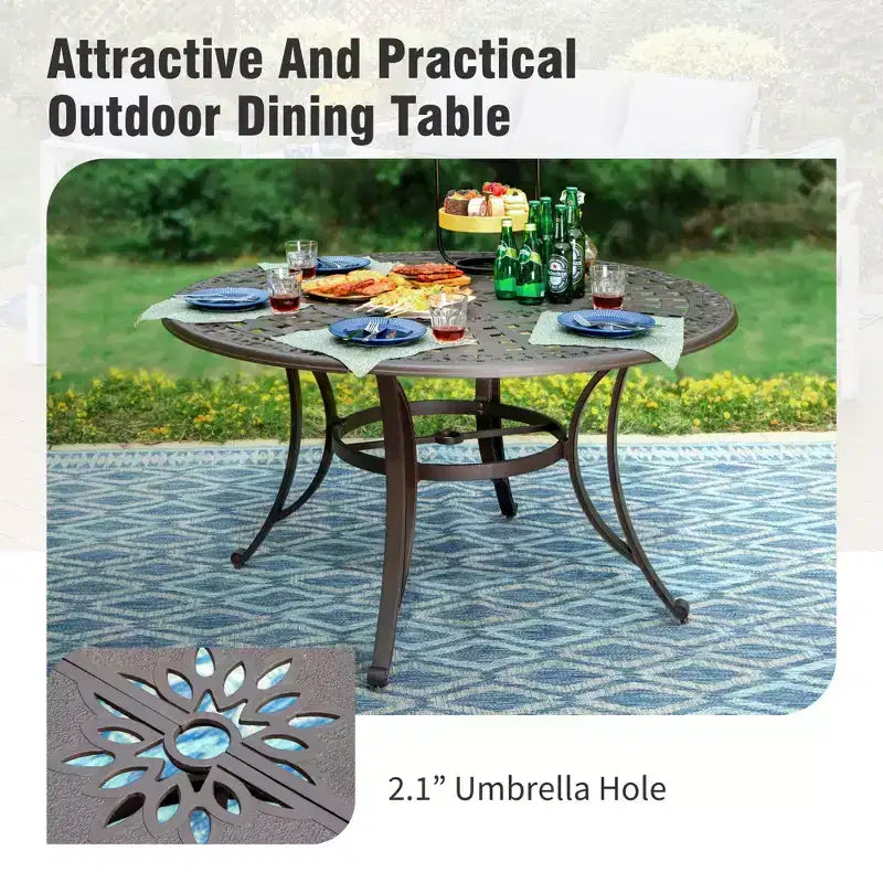 Captiva Designs 7PC Cast Aluminum Patio Dining Set with Round Table & Flower Back Chairs