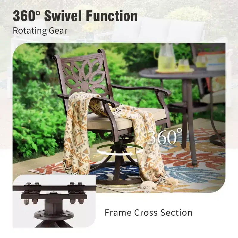 Captiva Designs 7PC Cast Aluminum Patio Dining Set with Round Table & Flower Back Chairs