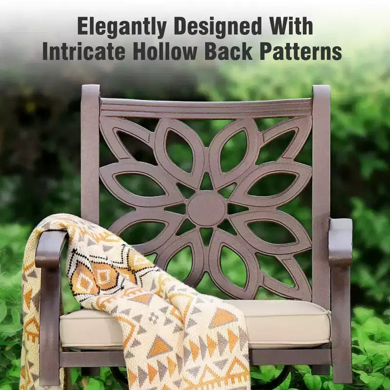 Captiva Designs 7PC Cast Aluminum Patio Dining Set with Round Table & Flower Back Chairs