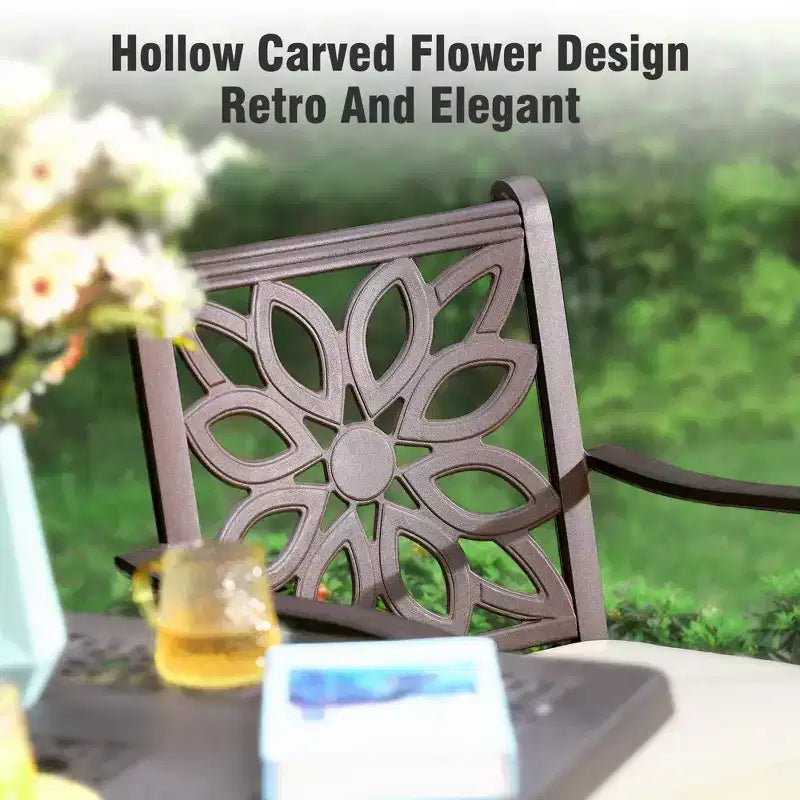 Captiva Designs 7PC Cast Aluminum Patio Dining Set with Round Table & Flower Back Chairs