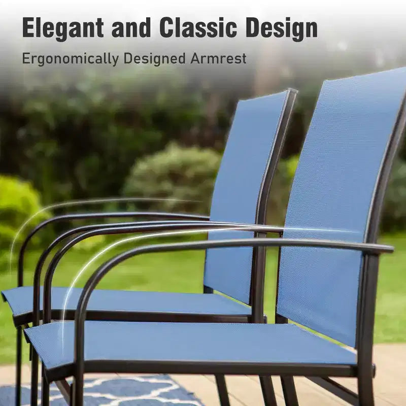 Ensemble de salle à manger d'extérieur Captiva Designs 6 pièces avec table en acier, chaises pliantes bleues et parasol bleu
