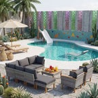 Whisen 9-Piece Weather-Resistant Patio Rattan Furniture Sets & Outdoor Conversation Sectional Sofa Couch Set with Coffee Table and Cushions - Gray