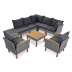 Whisen 9-Piece Weather-Resistant Patio Rattan Furniture Sets & Outdoor Conversation Sectional Sofa Couch Set with Coffee Table and Cushions - Gray