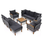 Whisen 9-Piece Weather-Resistant Patio Rattan Furniture Sets & Outdoor Conversation Sectional Sofa Couch Set with Coffee Table and Cushions - Gray