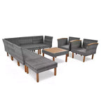 Whisen 9-Piece Weather-Resistant Patio Rattan Furniture Sets & Outdoor Conversation Sectional Sofa Couch Set with Coffee Table and Cushions - Gray
