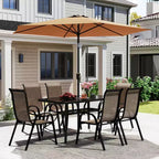 Outsunny Ensemble de Meubles de Jardin 8 Pièces avec Parasol, Table et Chaises de Salle à Manger d'Extérieur, 6 Chaises, Parasol Inclinable à Bouton-Poussoir et Manivelle, Plateau en Verre