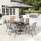 Outsunny Ensemble de Meubles de Jardin 8 Pièces avec Parasol, Table et Chaises de Salle à Manger d'Extérieur, 6 Chaises, Parasol Inclinable à Bouton-Poussoir et Manivelle, Plateau en Verre