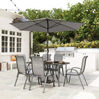 Outsunny Ensemble de Meubles de Jardin 8 Pièces avec Parasol, Table et Chaises de Salle à Manger d'Extérieur, 6 Chaises, Parasol Inclinable à Bouton-Poussoir et Manivelle, Plateau en Verre