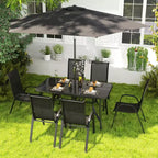Outsunny Ensemble de Meubles de Jardin 8 Pièces avec Parasol, Table et Chaises de Salle à Manger d'Extérieur, 6 Chaises, Parasol Inclinable à Bouton-Poussoir et Manivelle, Plateau en Verre