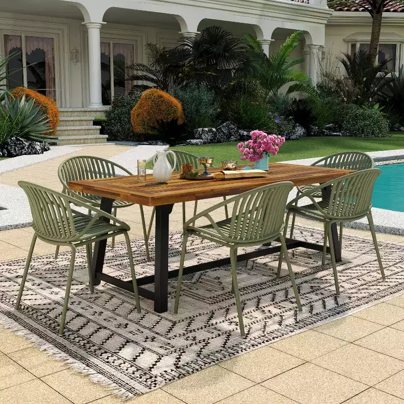 Christopher Knight Home Pablo Ensemble de salle à manger moderne d'extérieur 7 pièces avec chaises empilables