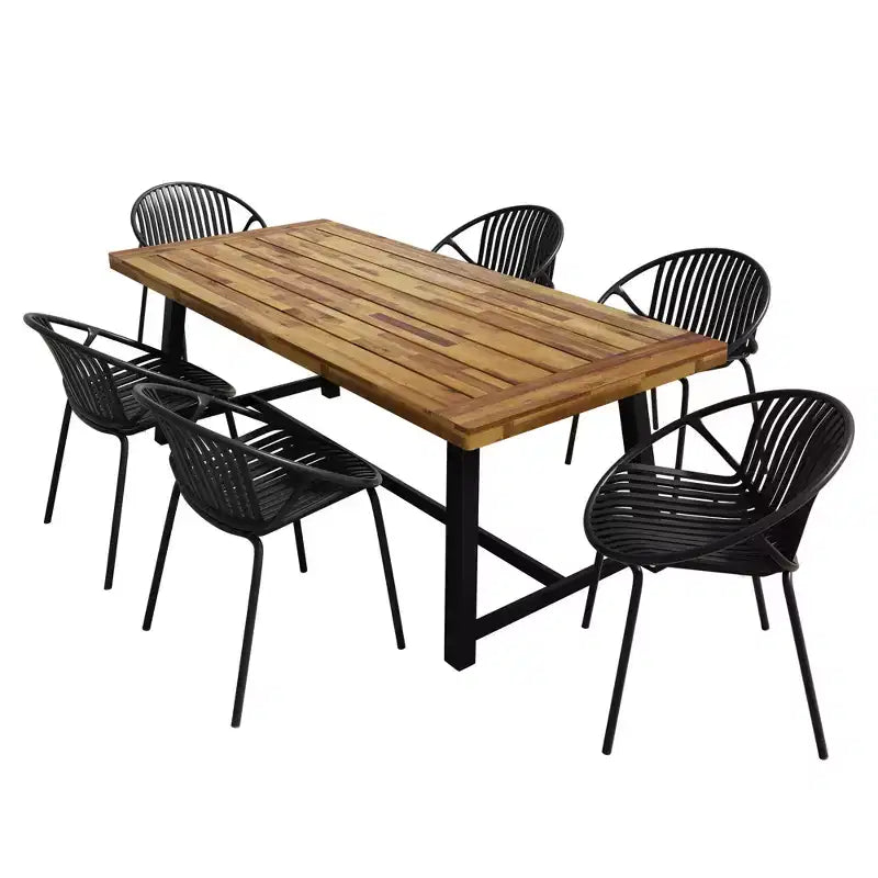 Christopher Knight Home Pablo Ensemble de salle à manger moderne d'extérieur 7 pièces avec chaises empilables