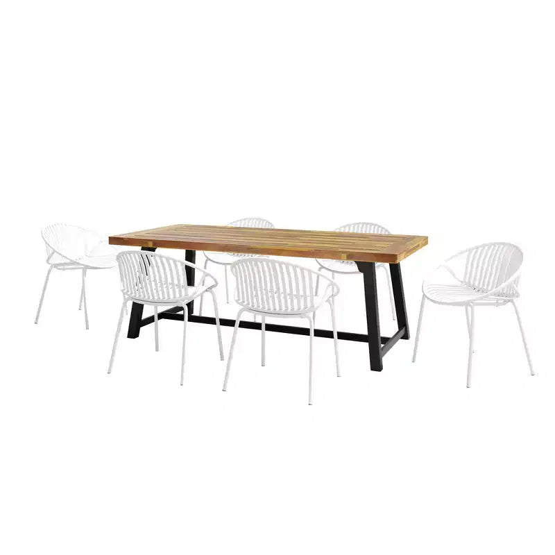 Christopher Knight Home Pablo Ensemble de salle à manger moderne d'extérieur 7 pièces avec chaises empilables