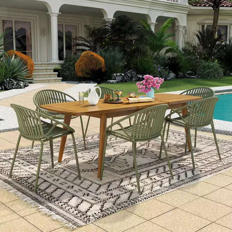 Christopher Knight Home Paco – Ensemble de salle à manger extérieur moderne extensible 7 pièces avec chaises empilables