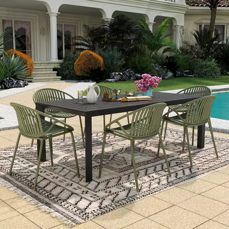 Christopher Knight Home Paddy 7 Pieces Outdoor Modern Metal and Polypropylene Dining Set with Stackable Chair