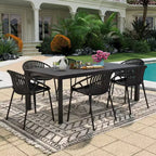 Christopher Knight Home Paddy 7 Pieces Outdoor Modern Metal and Polypropylene Dining Set with Stackable Chair