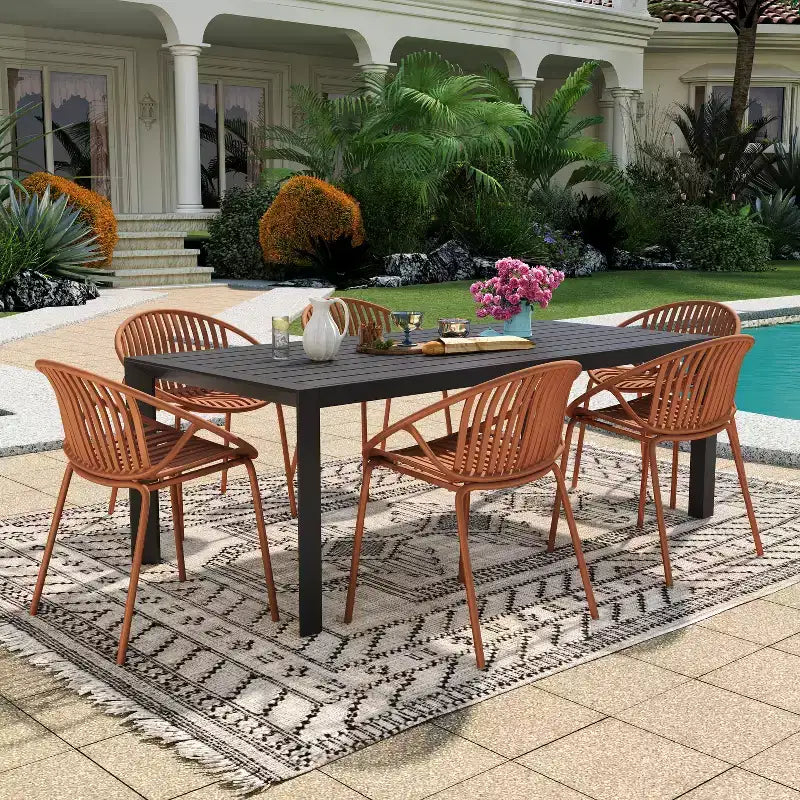 Christopher Knight Home Paddy 7 Pieces Outdoor Modern Metal and Polypropylene Dining Set with Stackable Chair