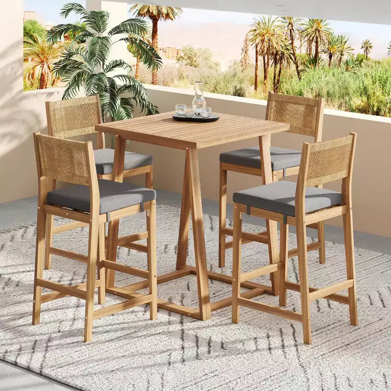 Christopher Knight Home Gaye Ensemble de bar extérieur 5 pièces en rotin et bois d'acacia