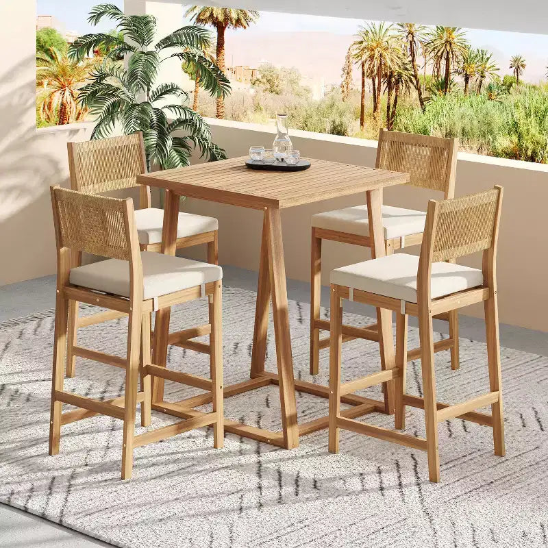 Christopher Knight Home Gaye Ensemble de bar extérieur 5 pièces en rotin et bois d'acacia