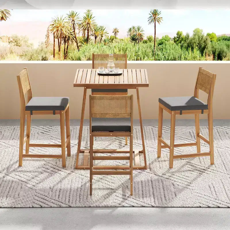Christopher Knight Home Gaye Ensemble de bar extérieur 5 pièces en rotin et bois d'acacia