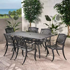 Ensemble de salle à manger d'extérieur Christopher Knight Home Bonneville en aluminium coulé 7 pièces avec trou pour parasol, noir mat antique