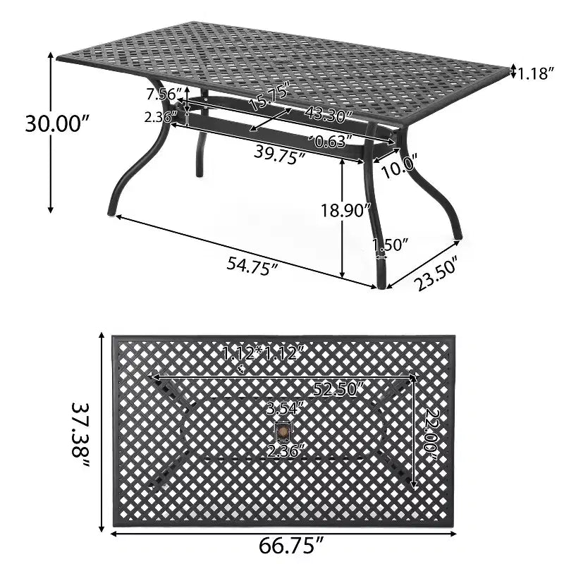 Ensemble de salle à manger d'extérieur Christopher Knight Home Bonneville en aluminium coulé 7 pièces avec trou pour parasol, noir mat antique