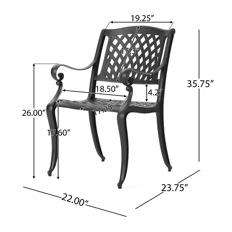 Ensemble de salle à manger d'extérieur Christopher Knight Home Bonneville en aluminium coulé 7 pièces avec trou pour parasol, noir mat antique