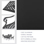 Ensemble de salle à manger d'extérieur Christopher Knight Home Bonneville en aluminium coulé 7 pièces avec trou pour parasol, noir mat antique
