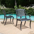 Ensemble de salle à manger d'extérieur Christopher Knight Home Bonneville en aluminium coulé 7 pièces avec trou pour parasol, noir mat antique