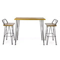 Christopher Knight Home Outdoor Industrial Acacia Wood 3 Piece Bar Set with Hairpin Legs, Teak