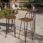 Christopher Knight Home Ensemble de bar 3 pièces industriel extérieur en bois d'acacia avec pieds épingles, Teak