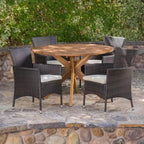 Christopher Knight Home Carroll Outdoor Wicker and Acacia Wood 5 Piece Dining Set with Cushion