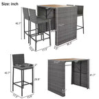 Ensemble de bar 5 pièces d'extérieur en rotin PE Whisen avec plateau de table pliable et coussins
