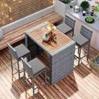 Ensemble de bar 5 pièces d'extérieur en rotin PE Whisen avec plateau de table pliable et coussins