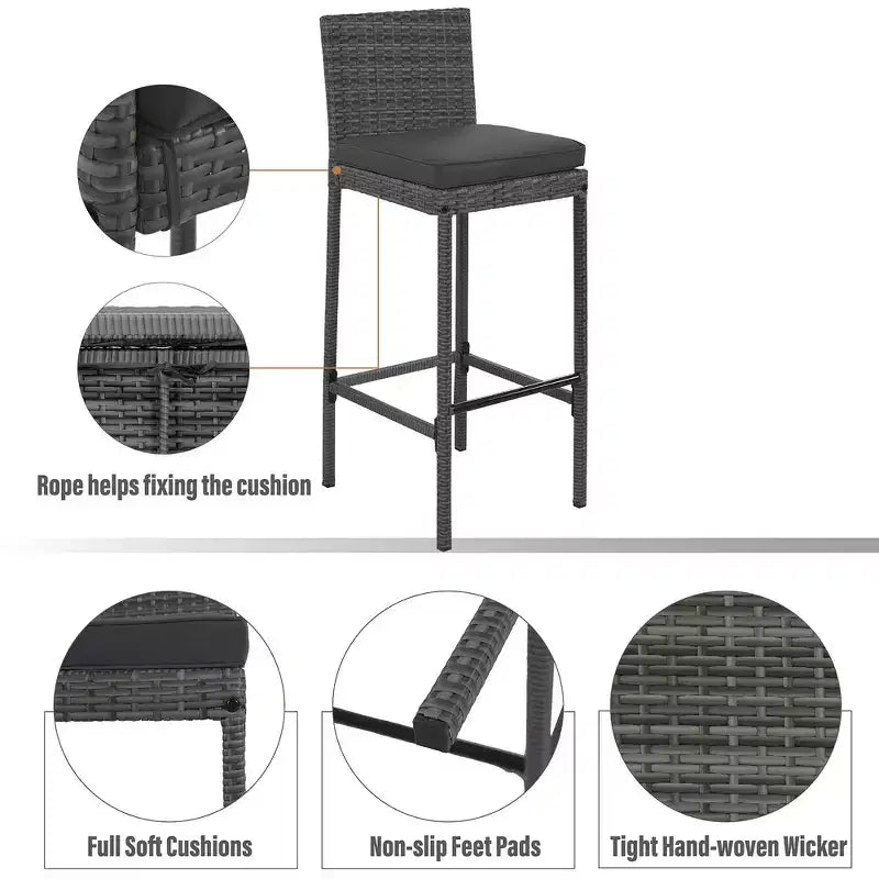 Ensemble de bar 5 pièces d'extérieur en rotin PE Whisen avec plateau de table pliable et coussins