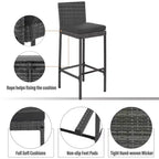 Ensemble de bar 5 pièces d'extérieur en rotin PE Whisen avec plateau de table pliable et coussins