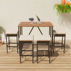 Ensemble de bar 5 pièces d'extérieur en rotin PE Whisen avec plateau de table pliable et coussins