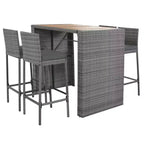 Ensemble de bar 5 pièces d'extérieur en rotin PE Whisen avec plateau de table pliable et coussins