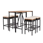 Ensemble de bar 5 pièces d'extérieur en rotin PE Whisen avec plateau de table pliable et coussins