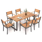 Costway Ensemble de salle à manger d'extérieur 7 pièces en bois d'acacia, 6 fauteuils et table de 175 cm avec 2 trous pour parasol